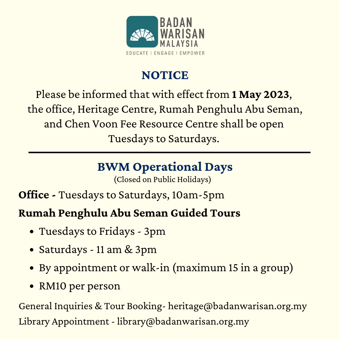 Change In Operational Hours « © 2026 BADAN WARISAN MALAYSIA. All rights ...